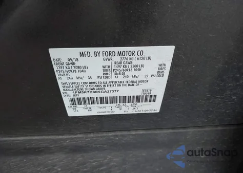 2019 Ford Explorer Xlt из США, поврежденный, VIN 1FM5K7D86KGA27377